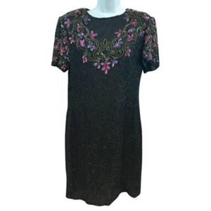 AP Ltd. Embellished Black Silk Cocktail Dress 12